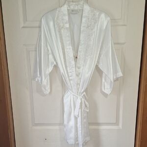 Vintage California Dynasty White Silky Robe And Teddy Nightgown - L